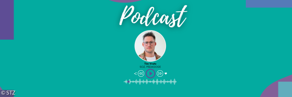 Bild mit dem Titel Podcast, Tim Vratz als Kontaktperson und symbolische Audio-Darstellung